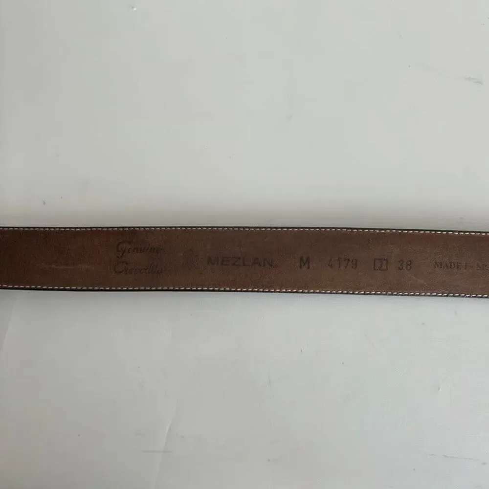 Mezlan Genuine Crocodile Belt Mens Size 38 Dark Brown Exotic Skin Made in Spain